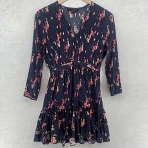 Allsaints 100% Silk Blue Floral Dress - 6